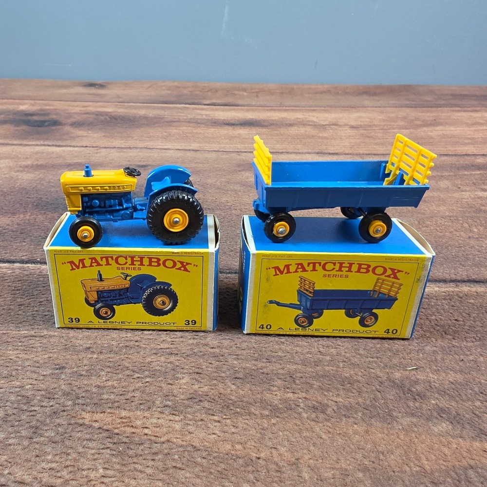 Matchbox Ford Tractor 39 Hay Trailer 40 Kids Blue Excellent Vintage Lesney Set